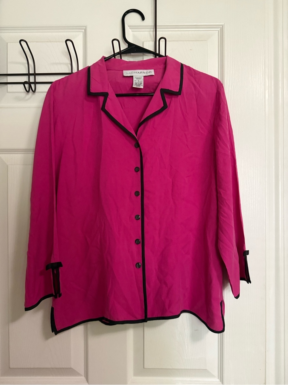Sag Harbor Fuchsia PJ Button-Front Top with Black Trim